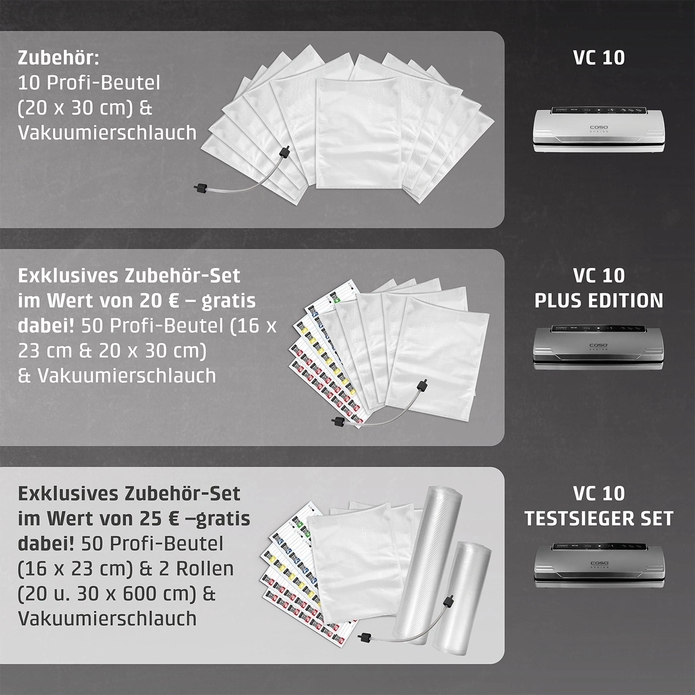 Sacs sous vide et appareil sous vide en set.