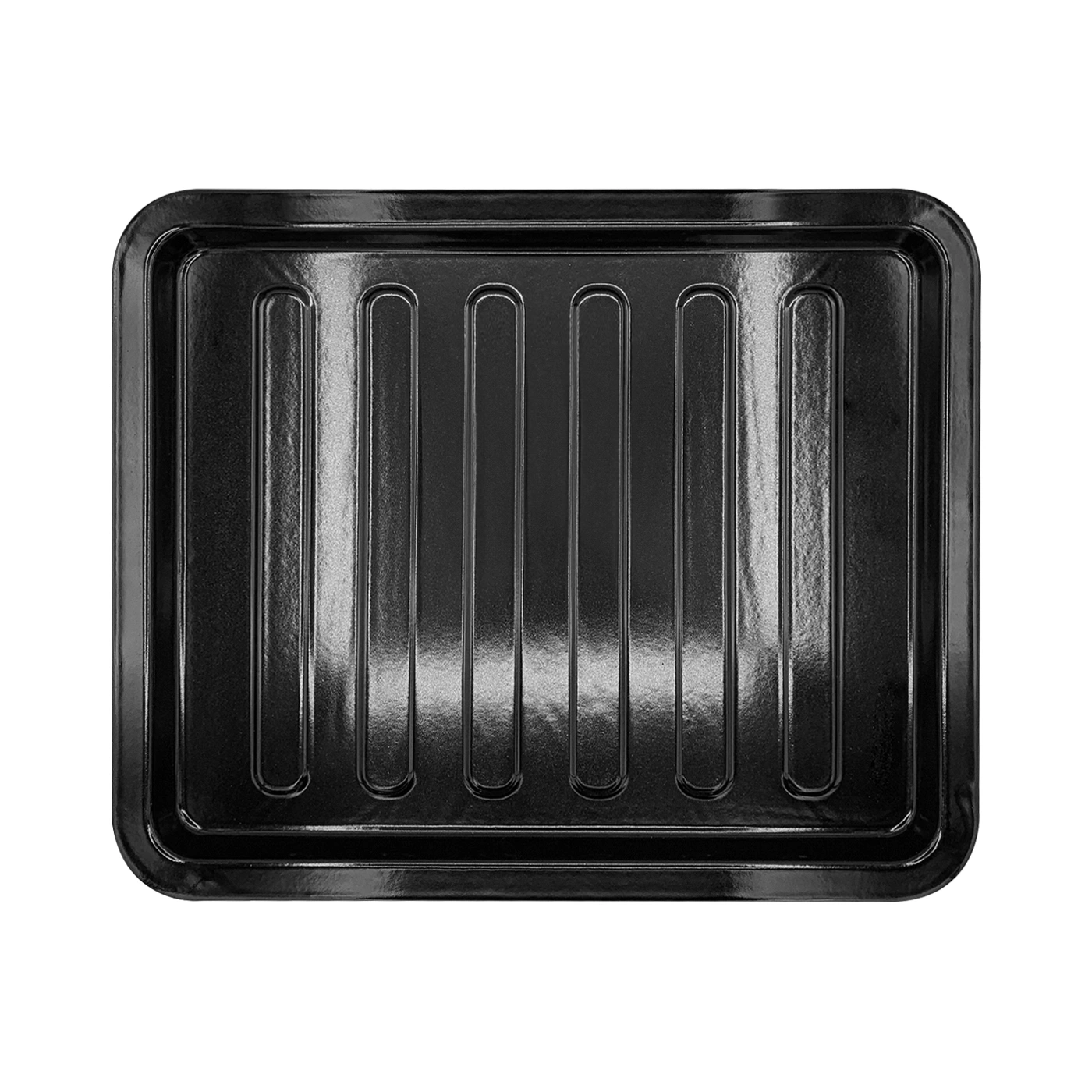 Plateau de cuisson noir avec surface rainurée isolé sur fond blanc