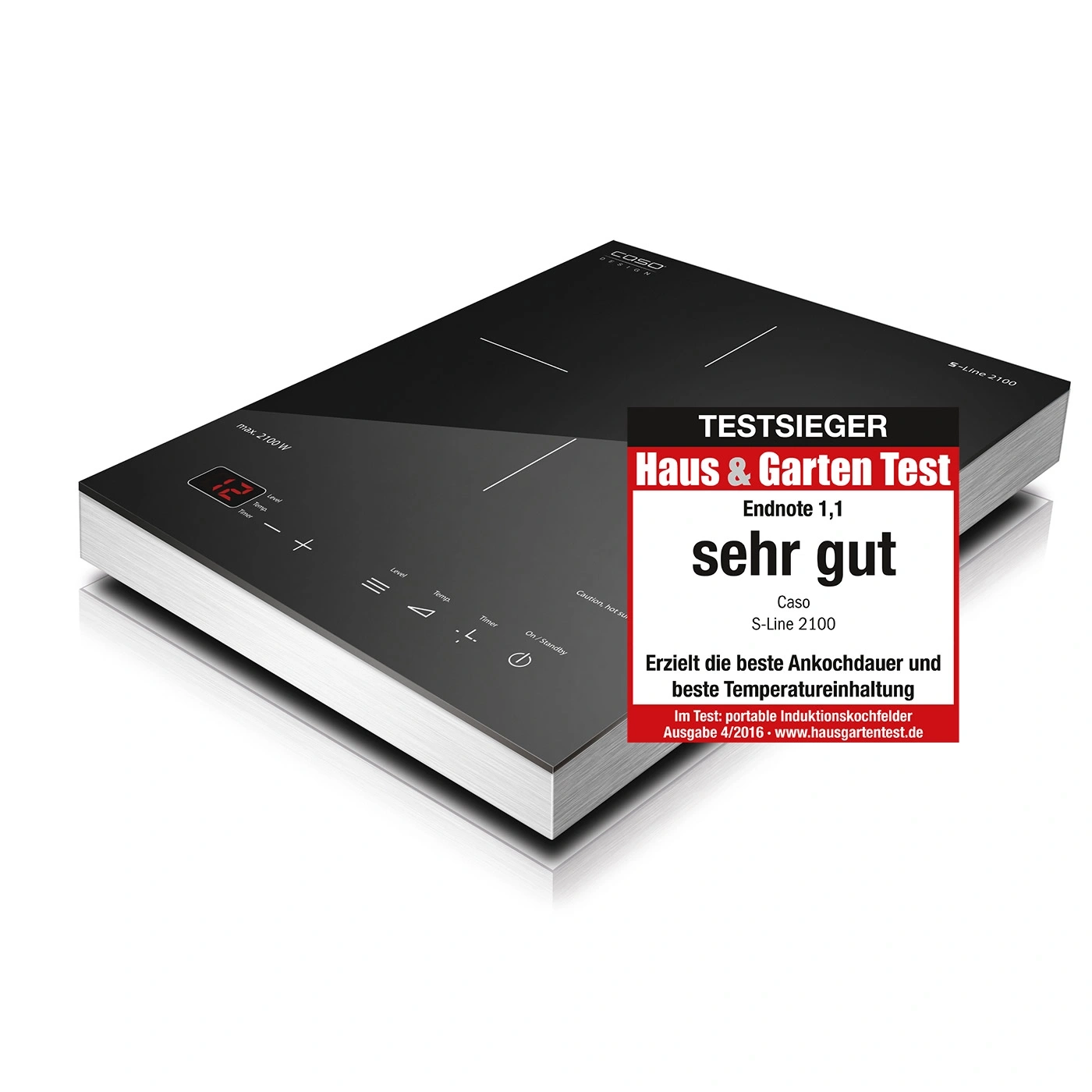 Ein Induktionskochfeld von Caso mit Testurteil "sehr gut".