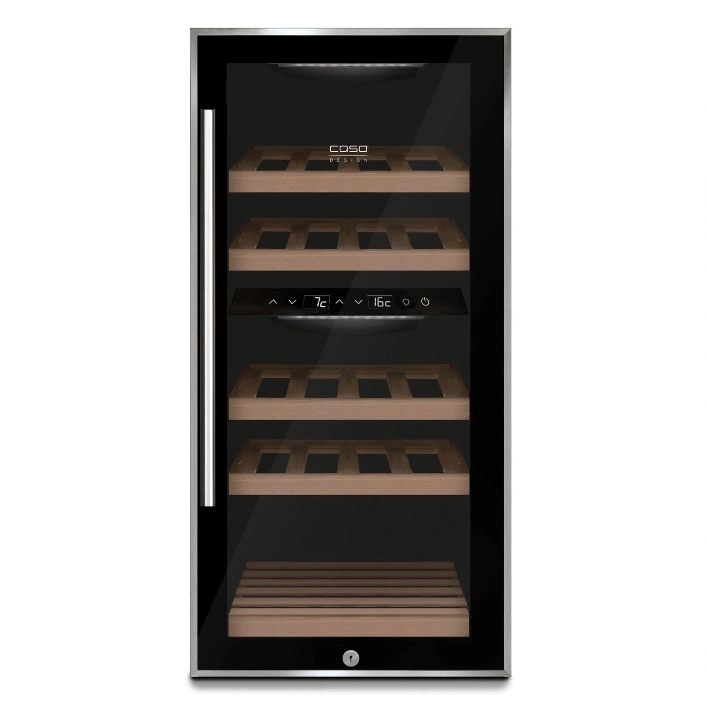 Weinkühlschrank mit Holzregalen und Temperaturanzeige, Caso Design