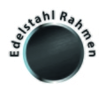 Stainless steel frame logo, circular, black, silver border, text around