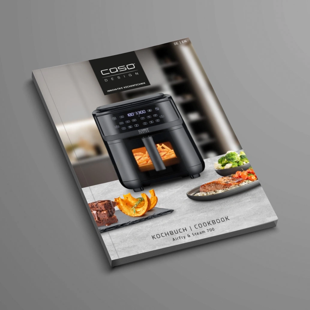 Kochbuch mit AirFry & Steam 700, Caso Design, innovative Küchentechnik.