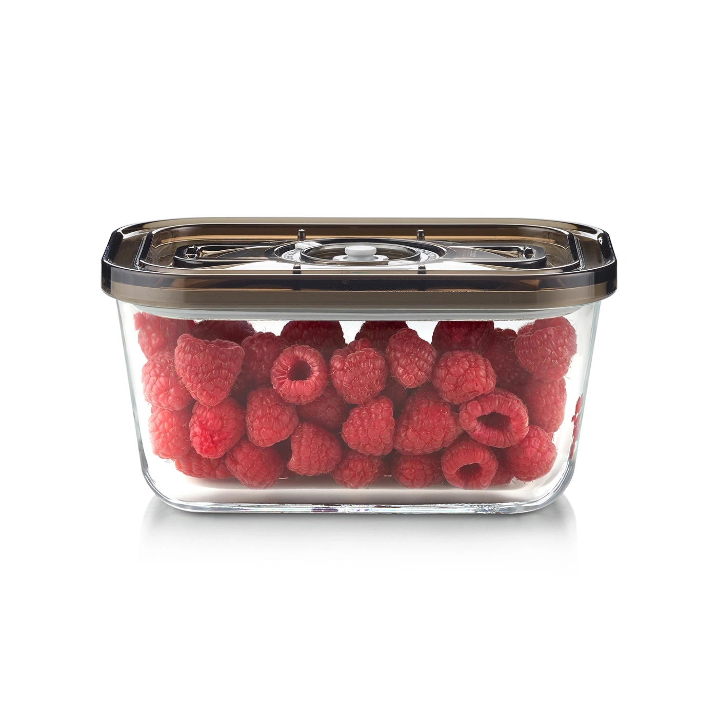 Glasbehälter mit Himbeeren, Deckel, rechteckig, Lebensmittelaufbewahrung, transparent