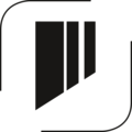 Schwarze Grafik mit drei vertikalen Balken und abgerundeten Ecken, minimalistisch.