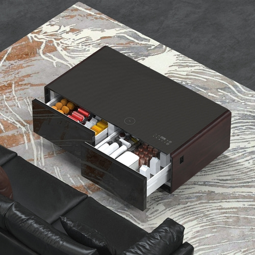 CASO Sound & Cool Wood Lounge table with refrigerator compartments, soundbar & charging options