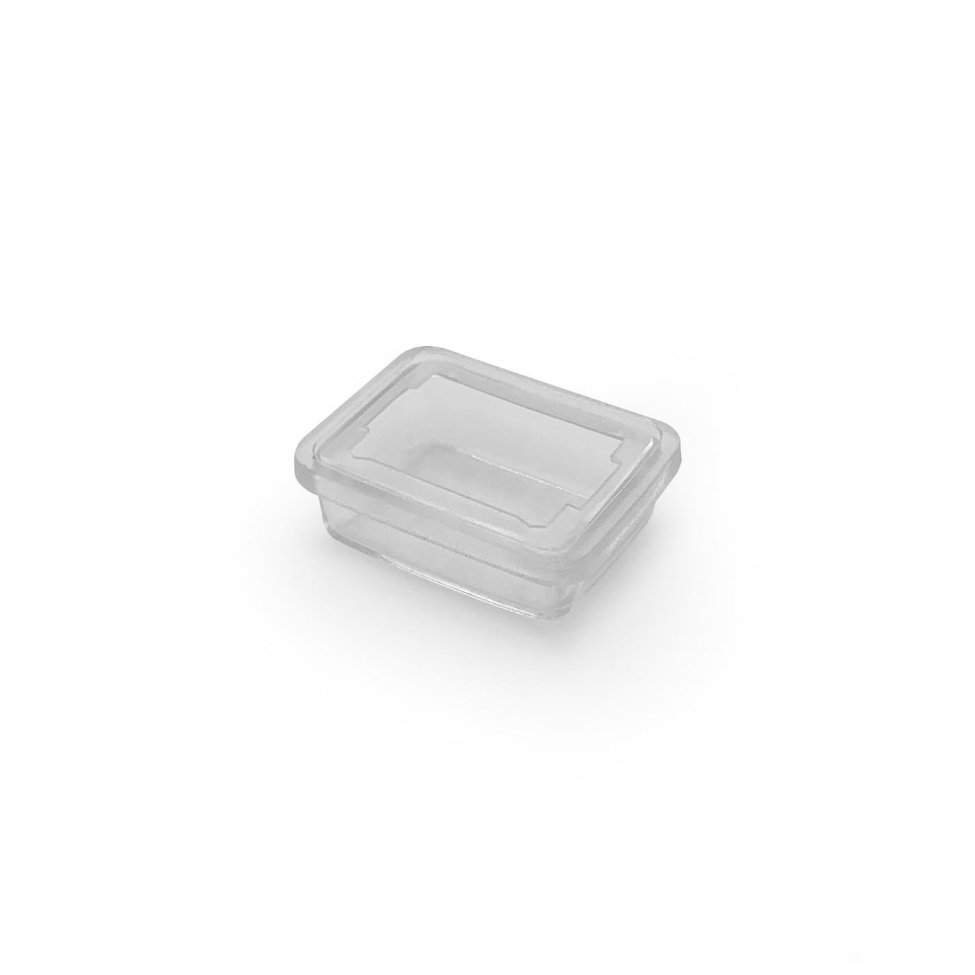 Transparente Plastikbox mit Deckel auf weißem Hintergrund, isoliert