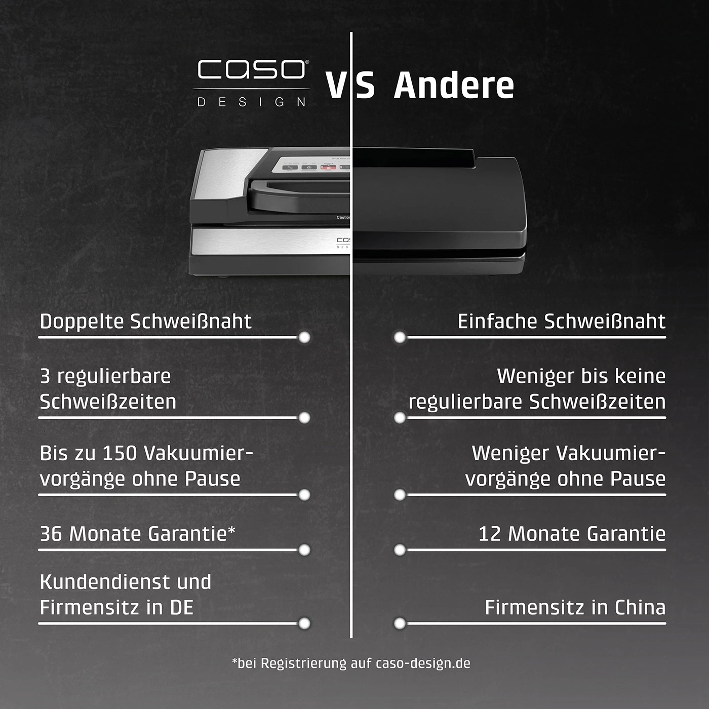 Comparaison d'une machine sous vide Caso avec double joint de soudure contre un autre modèle avec un joint simple