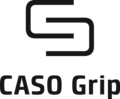 Logo CASO Grip, texte et symbole noirs sur fond blanc