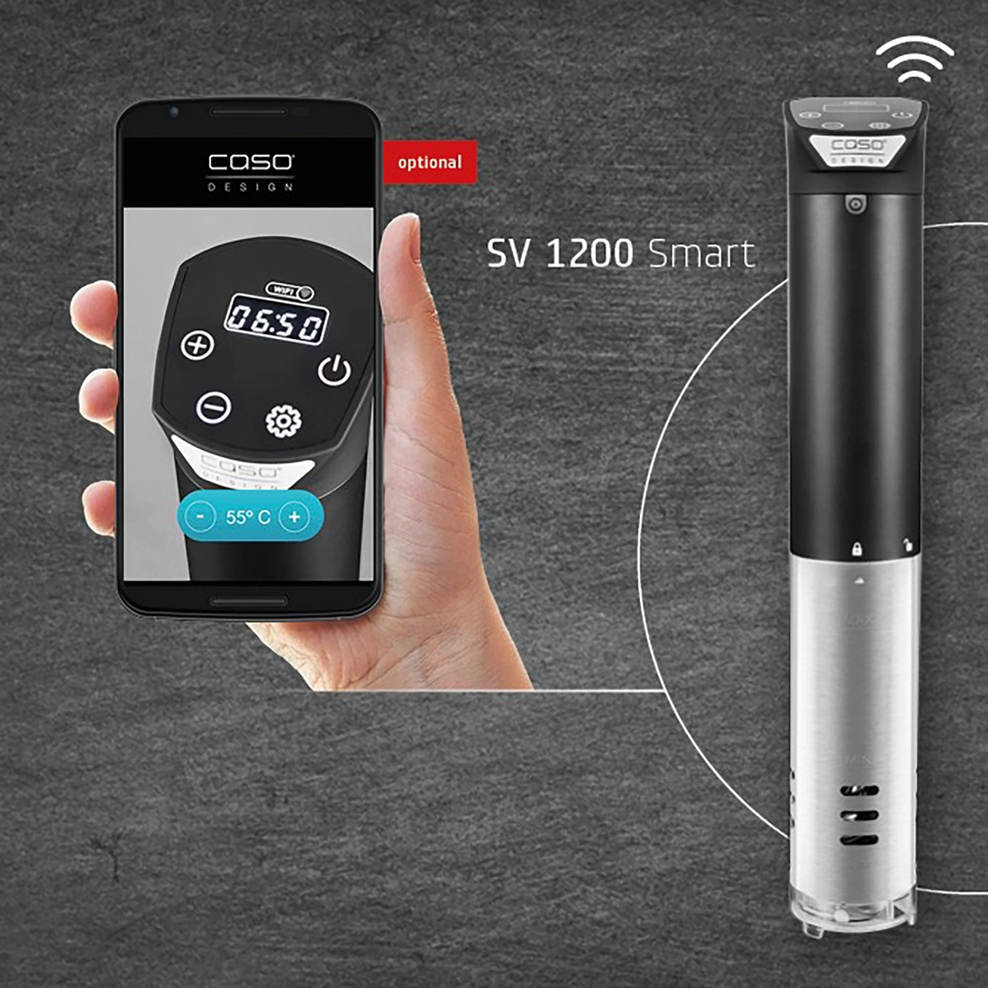 Ein Sous-Vide-Garer und ein Smartphone mit App