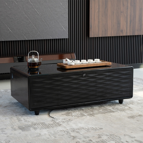 CASO Sound & Cool Wood Lounge table with refrigerator compartments, soundbar & charging options