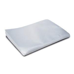 A stack of transparent plastic bags on a white background, lying flat and slightly angled.