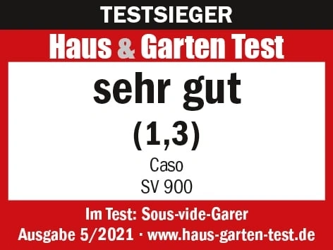 Récompense de test pour Caso SV 900, très bon, Haus & Garten Test, numéro 5/2021, cuiseur sous vide