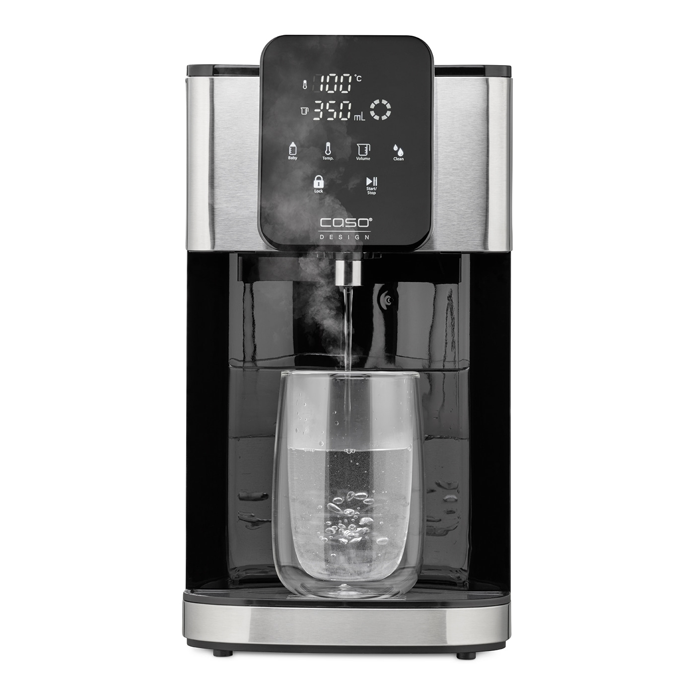 Water boiler with glass, steam and digital display, Caso Design, stainless steel
