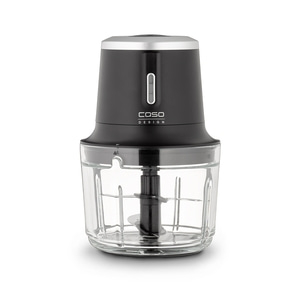 Schwarzer Küchenmixer mit Glasbehälter und Logo-Design von Caso.