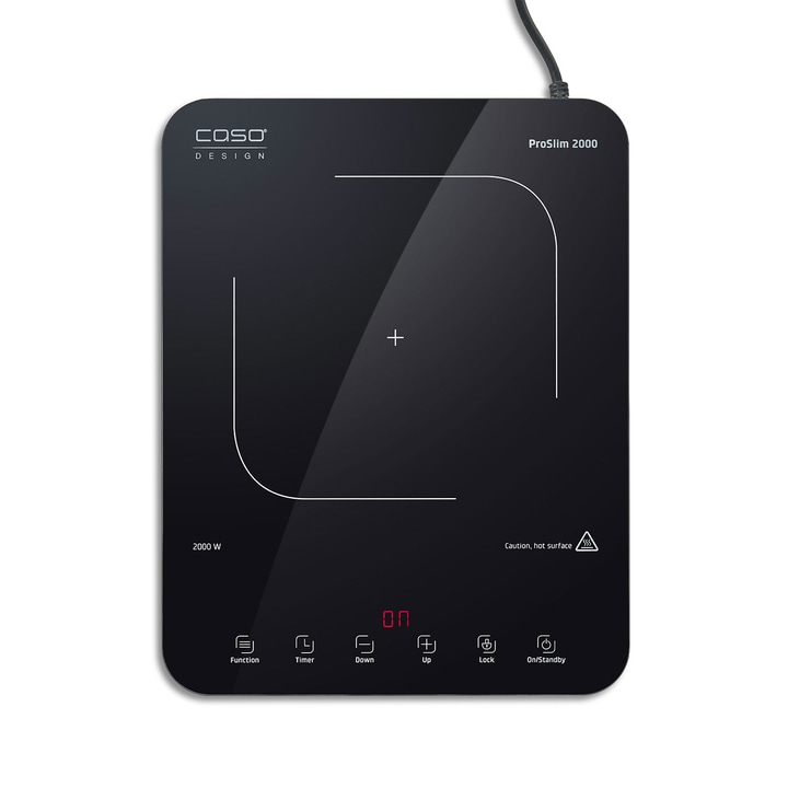 Black induction cooktop with control panel, ProSlim 2000, 2000W, Caso Design.