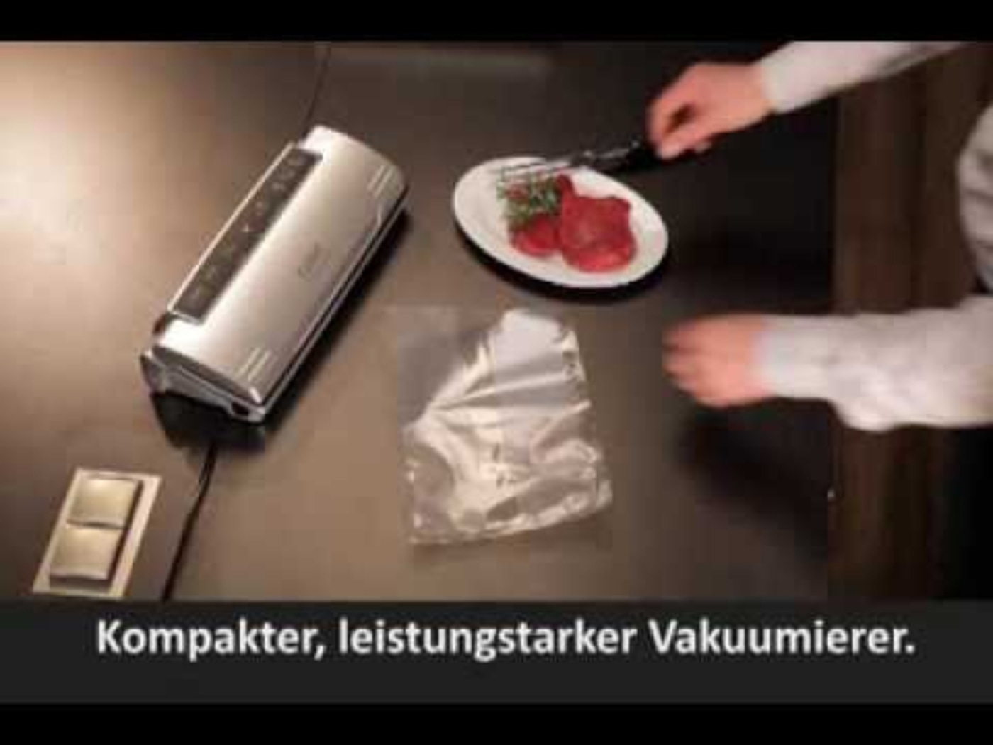 Vakuumierer, Fleisch, Teller, Beutel, Person, Tisch, Gerät, Essen, Küche, Vakuum