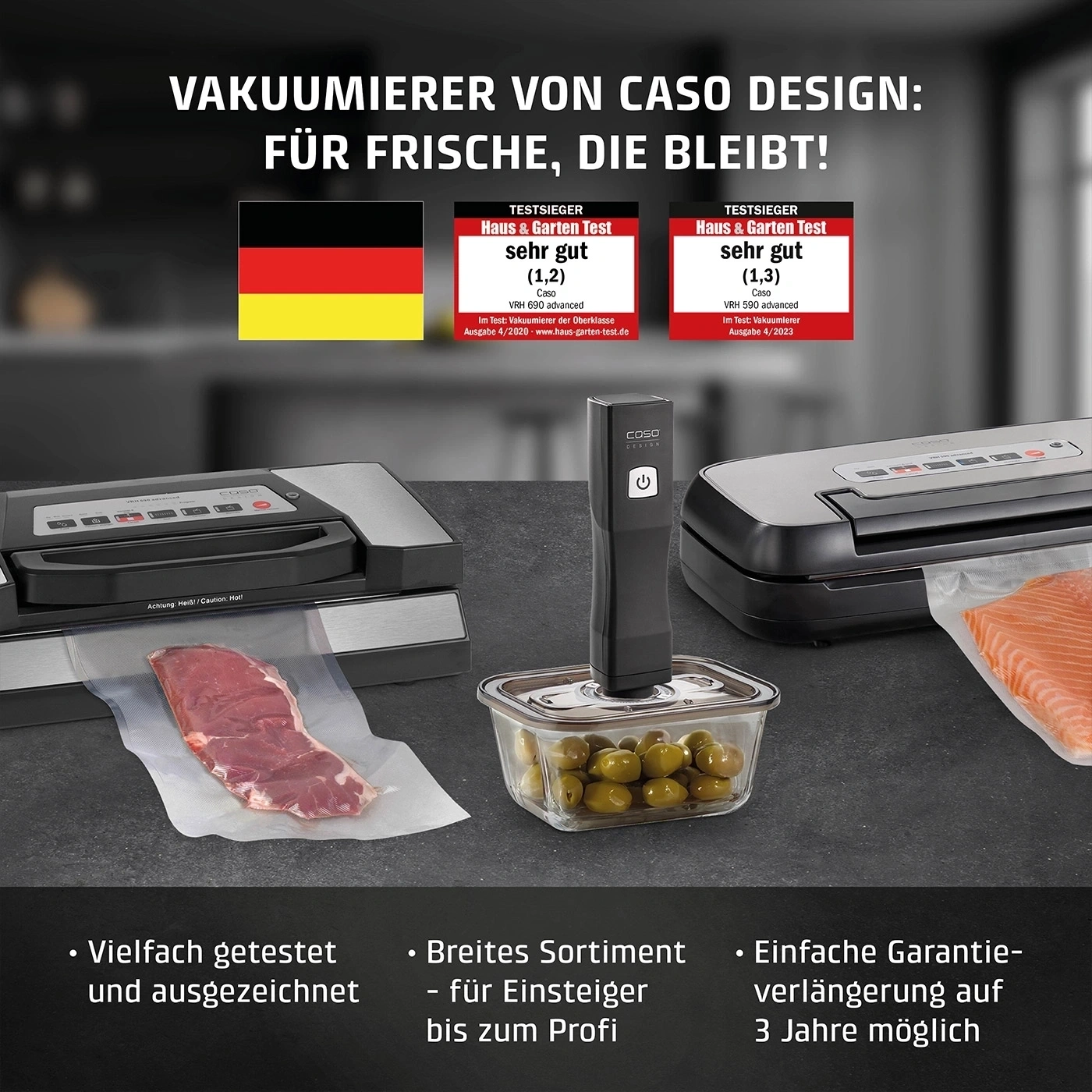 Vakuumiergeräte von Caso Design für frische Lebensmittel.
