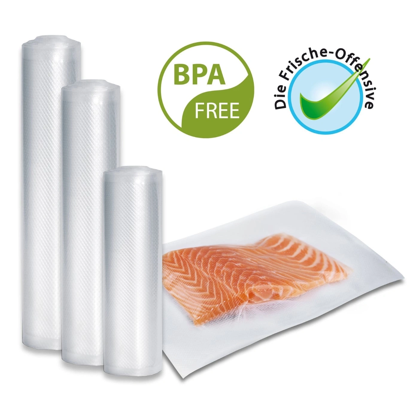 Vacuum bags with salmon, BPA free, for freshness, food packaging