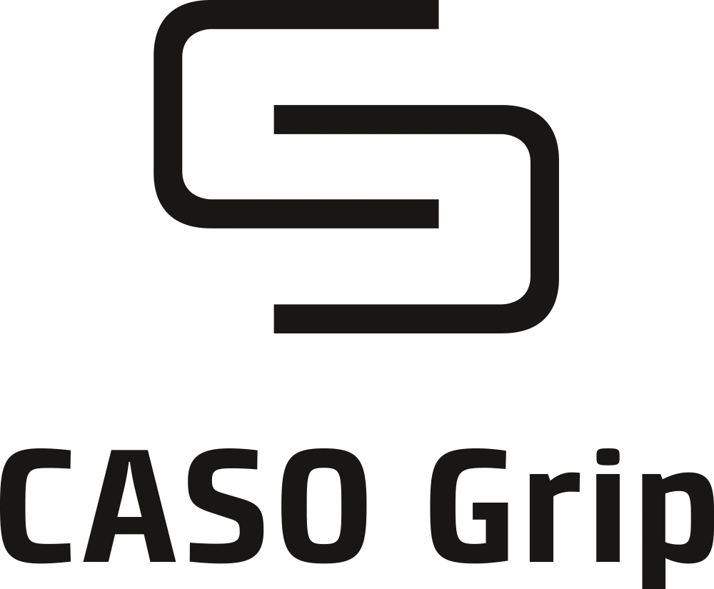 CASO Grip logo, black text and symbol on a white background