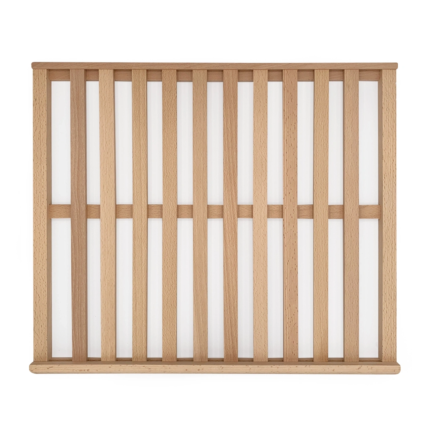 Holzlatten-Gitter mit weißen Zwischenräumen, rechteckig, hellbraun