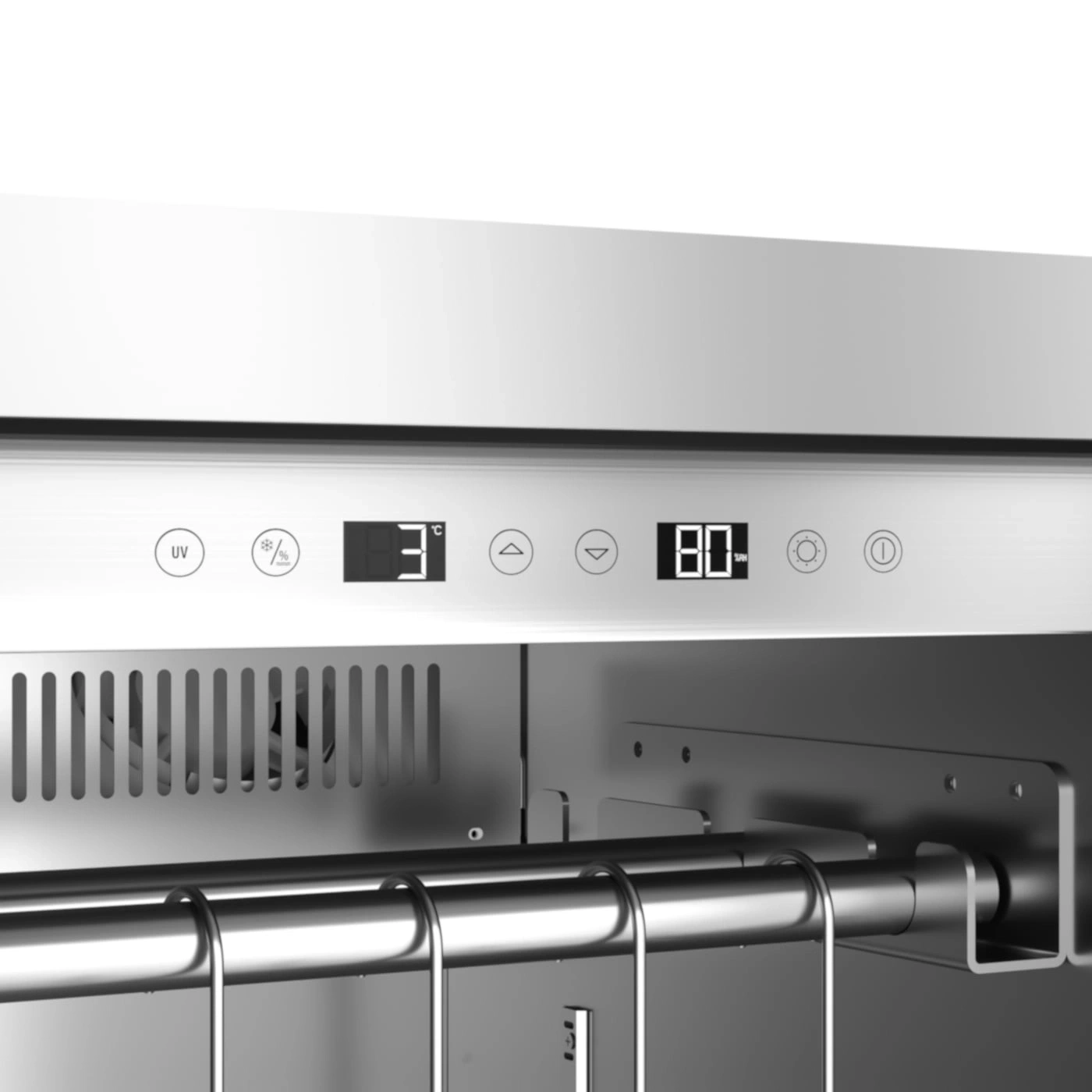 Réfrigérateur avec affichage de la température et de l'humidité, design en acier inoxydable, technologie moderne
