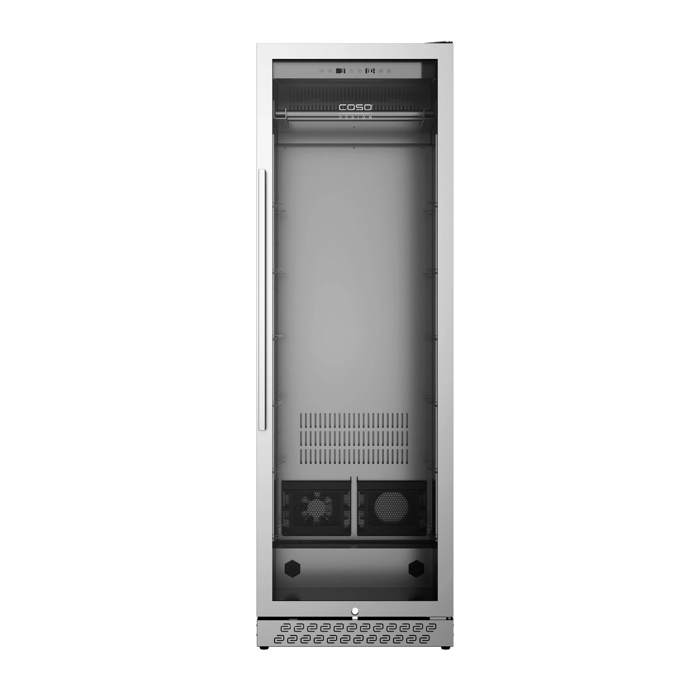 Weinkühlschrank mit Glastür, Edelstahl, leer, Innenraum, Design, Caso, modern