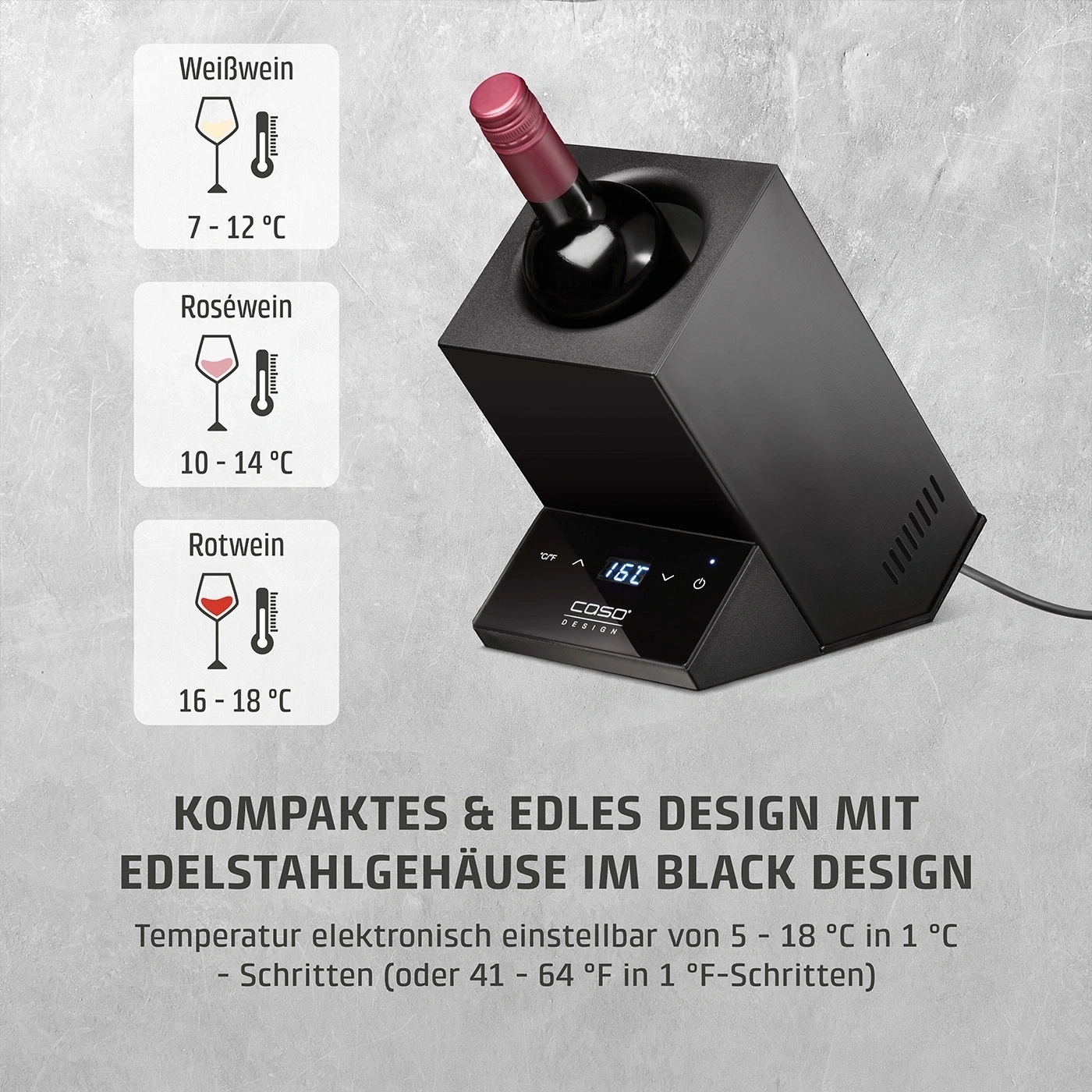 CASO WineCase One Black Design Weinkühler für eine Flasche