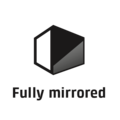 Black and gray logo with the words 'Fully mirrored' on a black background.