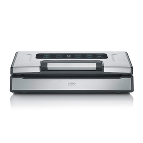 Ein silberner Vakuumierer mit Touchscreen-Bedienfeld und der Aufschrift CASO DESIGN