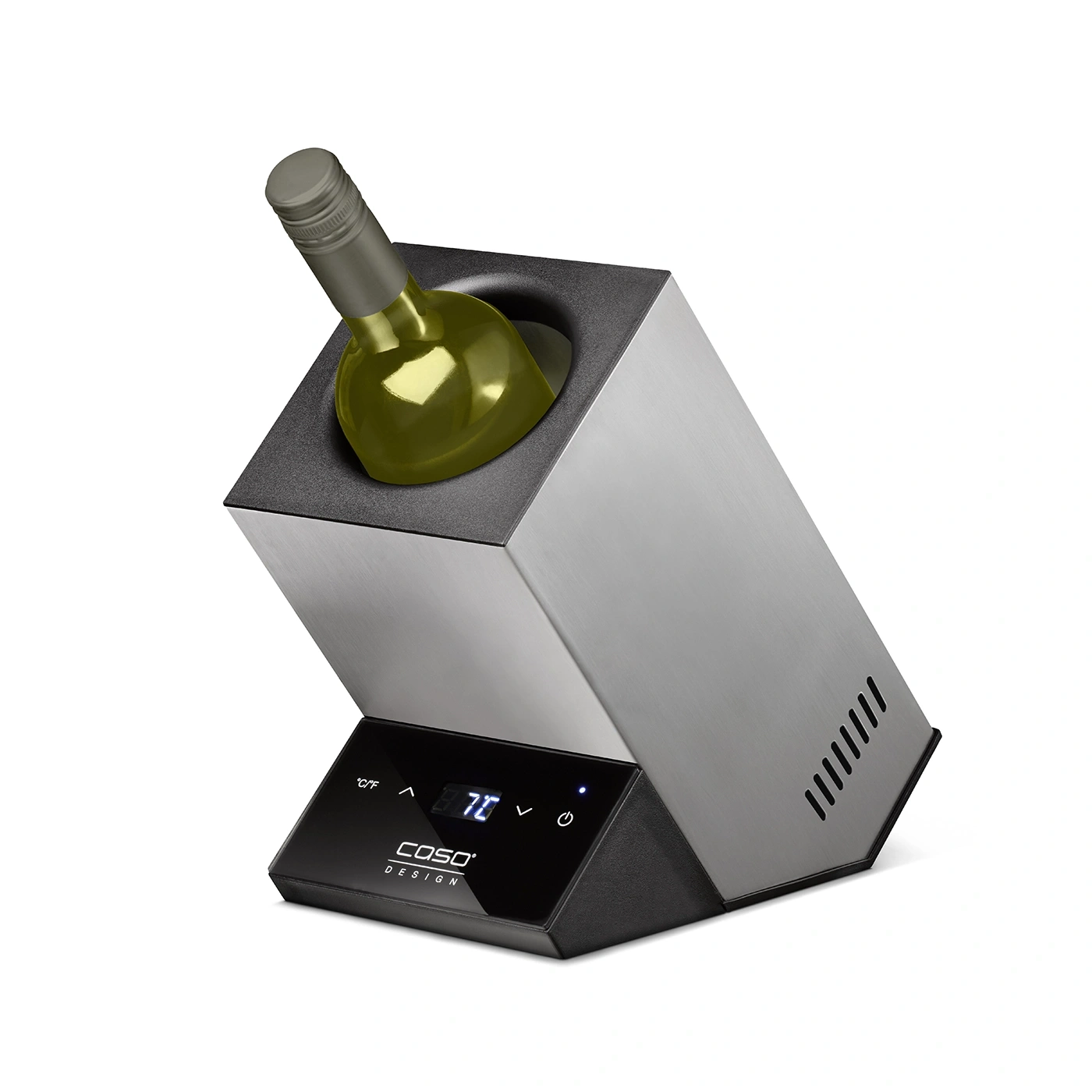 Weinkühler mit Flasche, Temperaturanzeige, Edelstahl-Design, COSO Design.