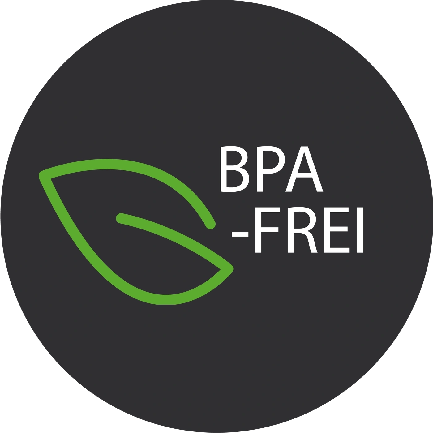 Logo SANS BPA sur fond sombre avec une feuille verte