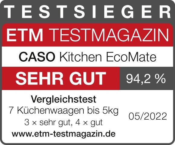 Testmagazin-Auszeichnung für Caso Kitchen EcoMate, Note: Sehr Gut, 94,2%, 05/2022