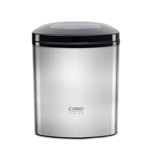Récipient argenté avec couvercle noir et logo Caso Design.