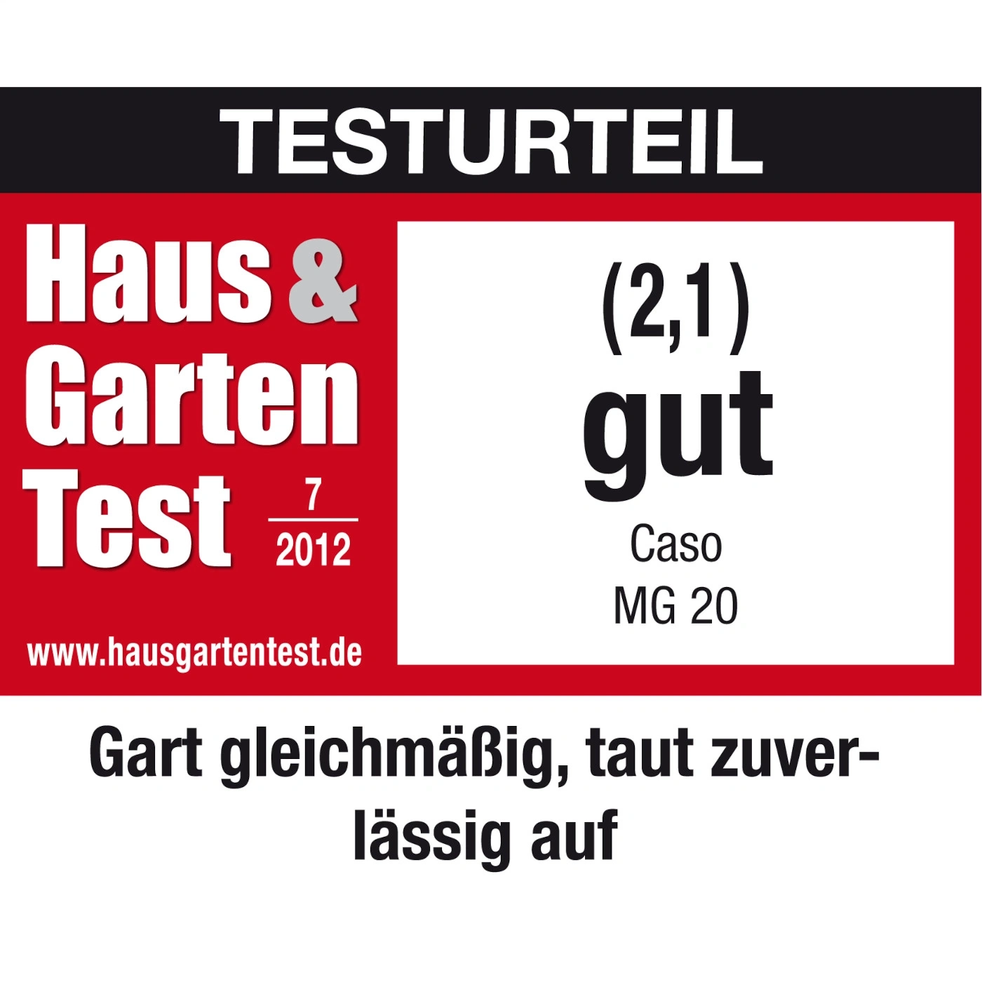 Résultat du test Haus & Garden Test 2012, bon, Caso MG 20, décongélation uniforme.