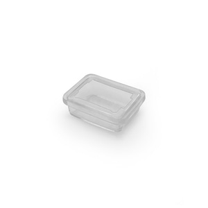 Transparente Plastikbox mit Deckel auf weißem Hintergrund, isoliert