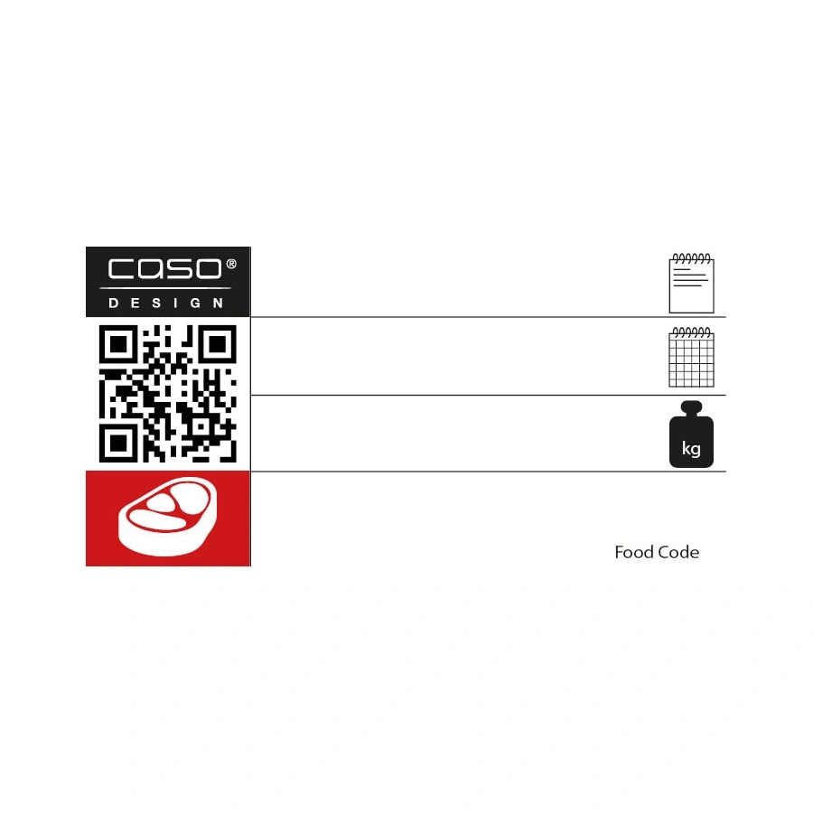 Logo, QR code, meat symbol, kg symbol, food code, product information