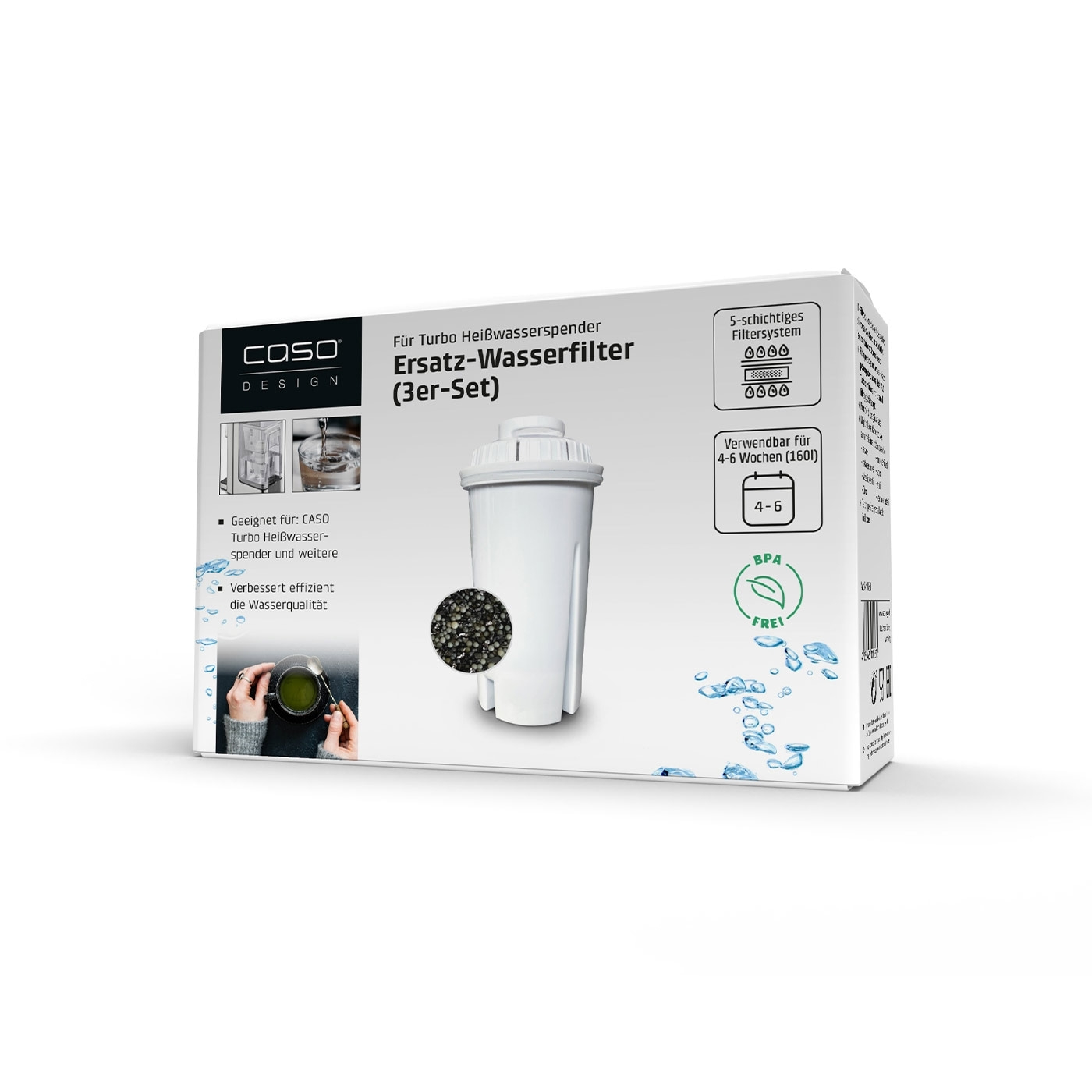 Caso Ersatz-Wasserfilter (3er-Set) für Turbo Heißwasserspender, BPA-frei, 4-6 Wochen