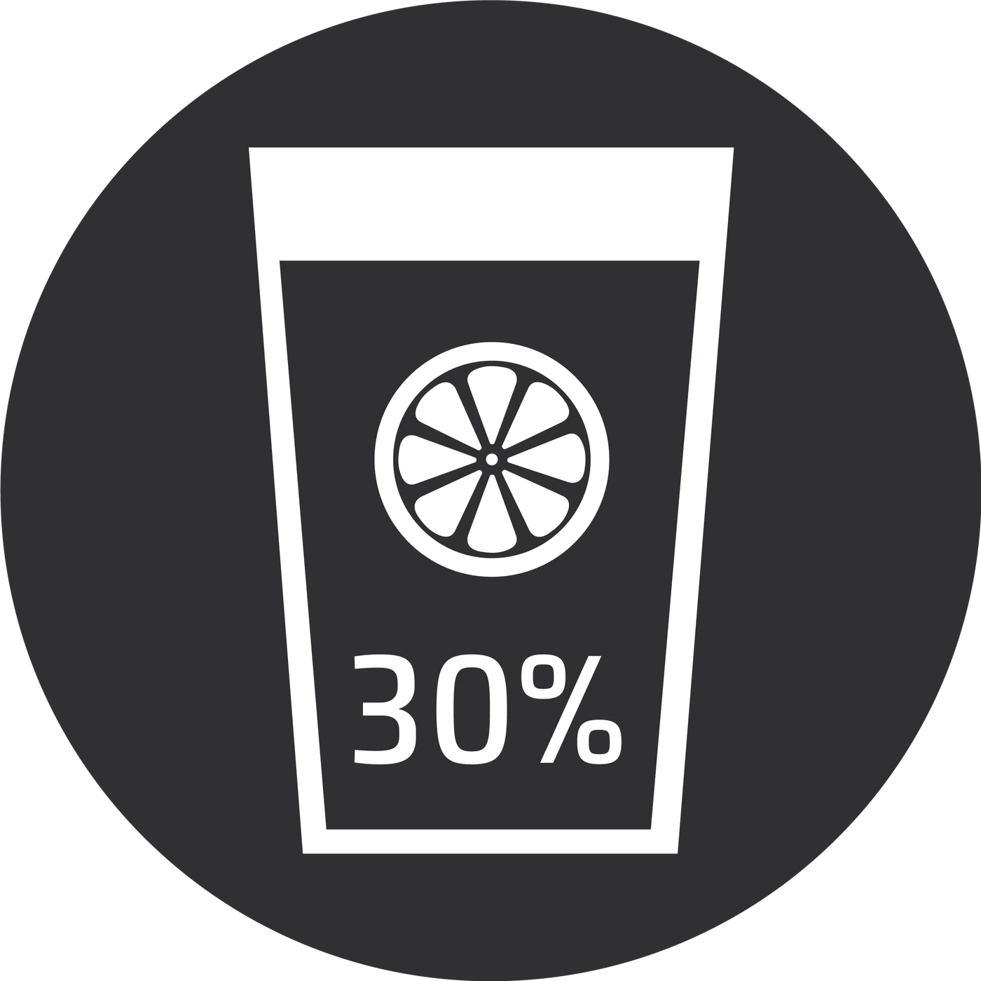 Graphic of a glass with a lemon slice and the number 30 percent