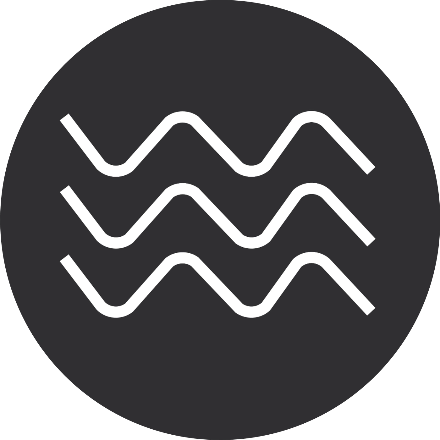 Symbole du Verseau, vagues dans un cercle, signe astrologique, signe d'eau, blanc sur gris