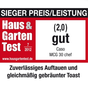Auszeichnung für Haus & Garten Test, Note 2,0, gut, Zuverlässiges Auftauen und gleichmäßig gebräunter Toast