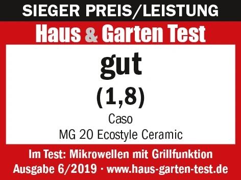 Récompense pour le micro-ondes Caso MG 20 Ecostyle Ceramic, note bon (1,8) au test Haus & Garten.