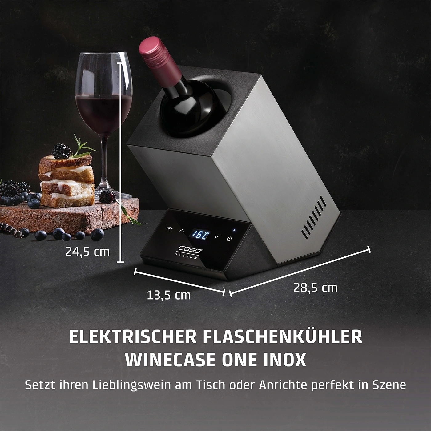 Refroidisseur de bouteille électrique Winecase One Inox avec vin et snacks