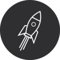 Rocket in a dark circle, ready to launch, symbol of success and progress, startup icon