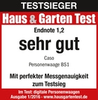 Test Haus & Garten, sehr gut, Endnote 1,2, Personenwaage BS1, Caso, Testsieg