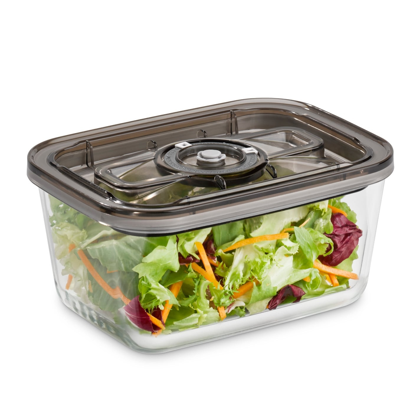 Salad in a clear container with lid, vegetables, carrots, food storage
