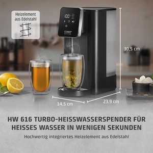 Hot water dispenser with stainless steel heating element and glasses