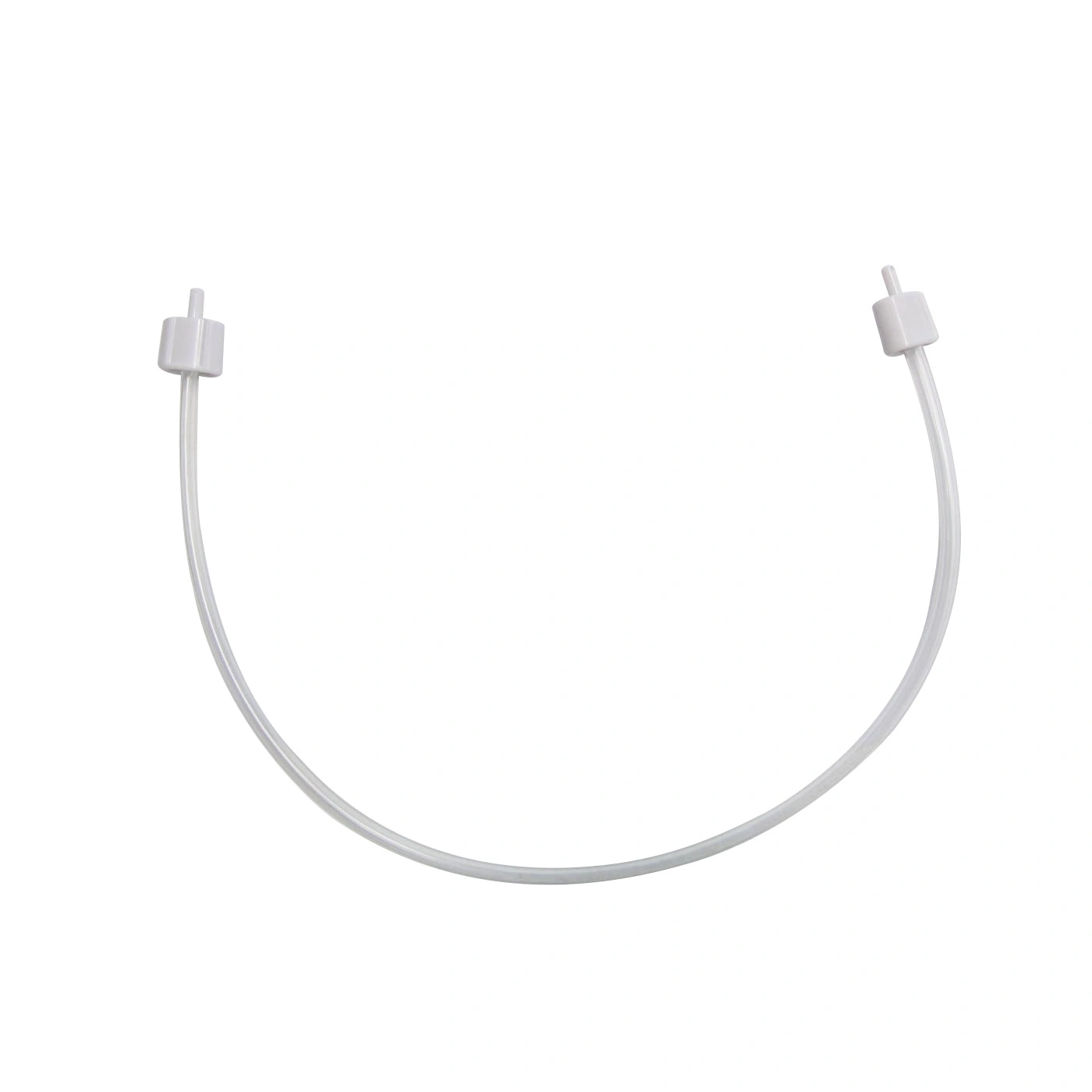 White U-shaped plastic tube with two end pieces, isolated on white background.
