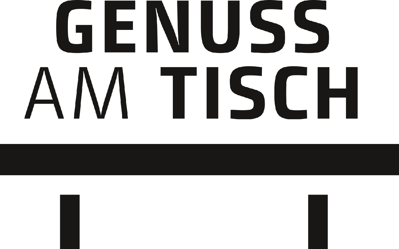 GENUSS AM TISCH, schwarzer Text auf weißem Hintergrund, Tisch-Symbol