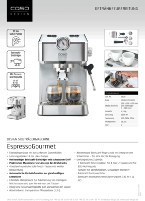 CASO Espresso Gourmet Design Siebträgermaschine