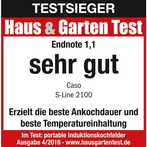 Testauszeichnung für Caso S-Line 2100, sehr gut, Haus & Garten Test, Endnote 1,1